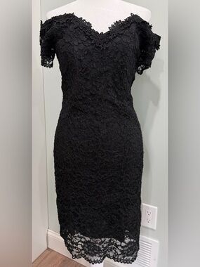 Vintage Paris Sport Club Lace Off Shoulder Cocktail Dress 90s Romantic 13/14 XS